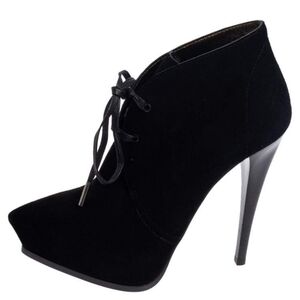 Lanvin Black Suede Lace Up Booties Size 37.5